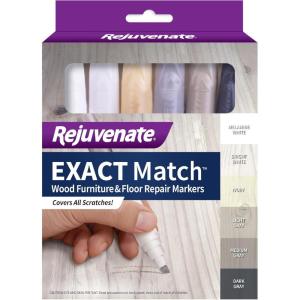 imageRejuvenate Exact Match Wood Furniture ampamp Floor Repair Markers 6 Count Brown Markers Cover All Scratches Scuffs And Damage To Wood Furniture And FlooringWhiteGray