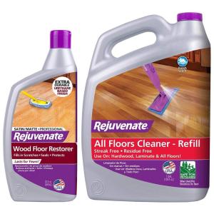 imageRejuvenate Professional Wood Floor Restorer and Polish with Durable Finish Application Satin Finish 32oz ampamp All Fllors Cleaner 128oz