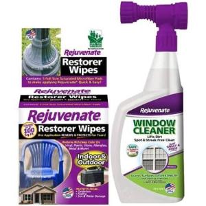 imageRejuvenate Restorer Wipes Penetrating Formula Restores Shines and Protects Faded Surfaces with Outdoor Window Spray and Rinse Cleaner with Hose End Adapter
